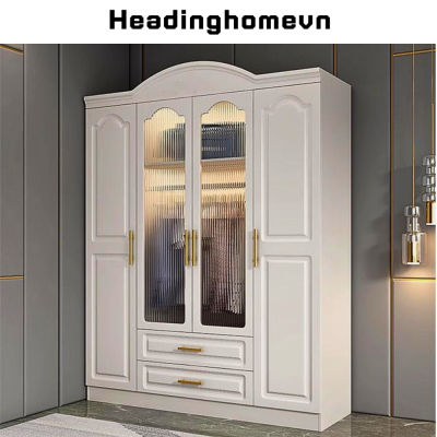 Tủ quần áo gỗ có kính đẹp hiện đại kết hợp đèn led cho không gian phòng ngủ sang trọng - HH420