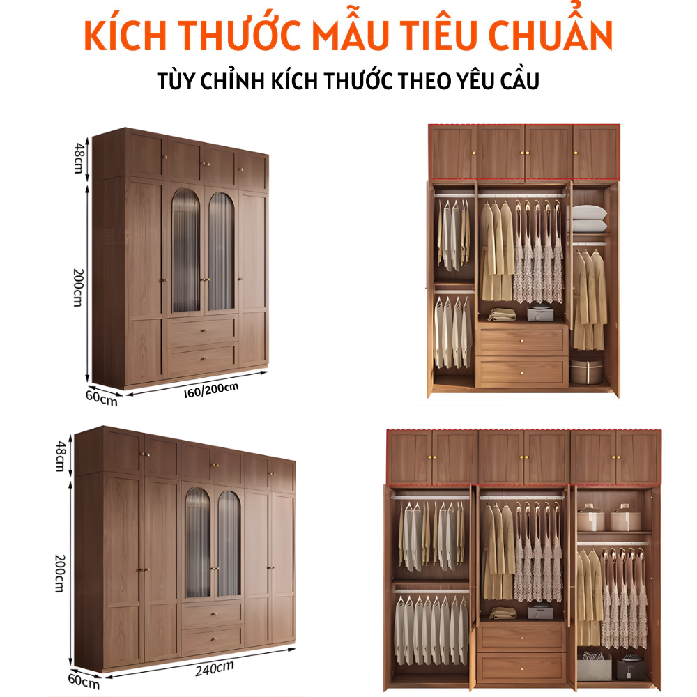 Tủ quần áo 4 và 6 cánh gỗ MDF cao cấp kiểu dáng sang trọng, hiện đại - HH423 - Ảnh 4