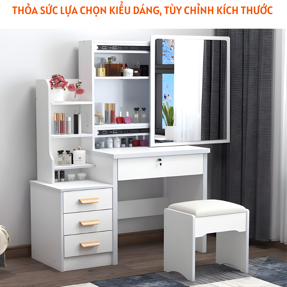 Bàn phấn gỗ MDF sang trọng phong cách mới thiết kế gương di động tiện dụng - HH1305 - Ảnh 3