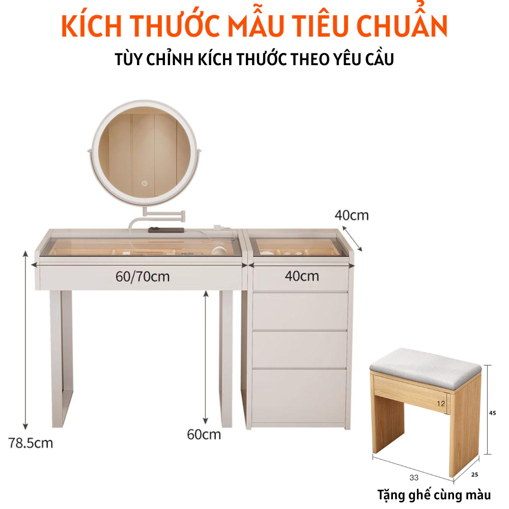 Bàn trang điểm sang trọng kết hợp đèn led mặt bàn hiện đại - HH1304 - Ảnh 4