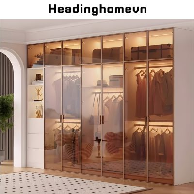 Tủ quần áo cửa kính bằng gỗ MDF tùy chỉnh cho phòng ngủ gia đình căn hộ - HH422