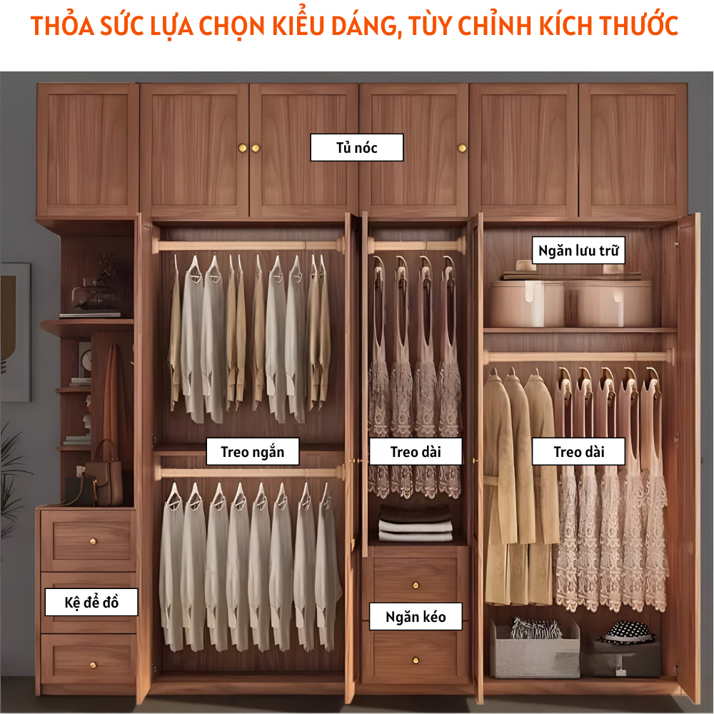 Tủ quần áo 4 và 6 cánh gỗ MDF cao cấp kiểu dáng sang trọng, hiện đại - HH423 - Ảnh 3