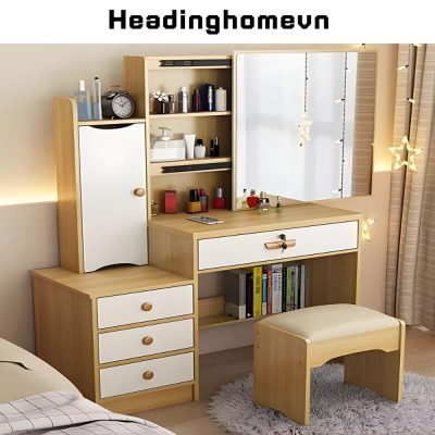 Bàn phấn gỗ MDF sang trọng phong cách mới thiết kế gương di động tiện dụng - HH1305