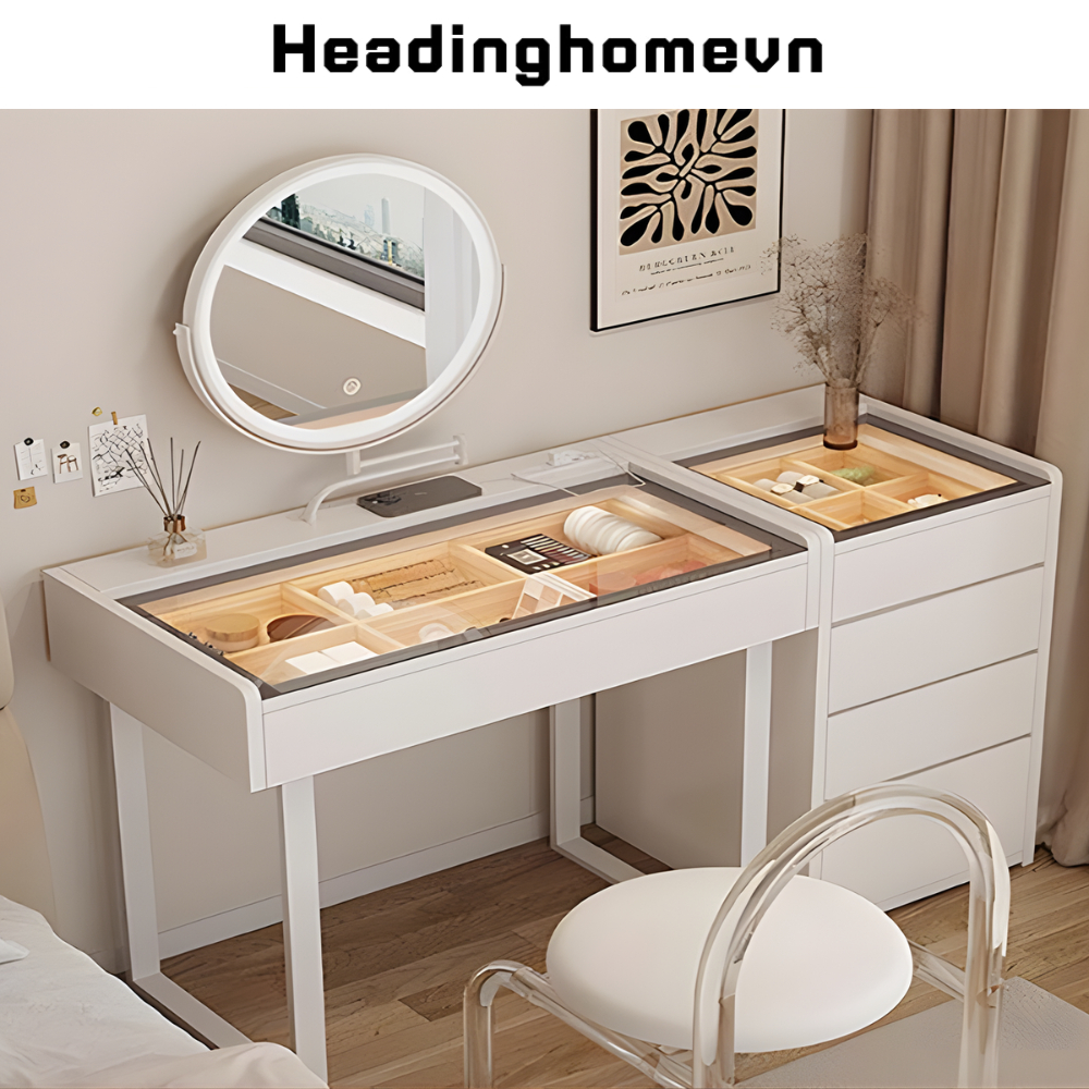 Bàn trang điểm sang trọng kết hợp đèn led mặt bàn hiện đại - HH1304