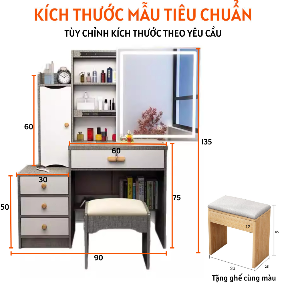 Bàn phấn gỗ MDF sang trọng phong cách mới thiết kế gương di động tiện dụng - HH1305 - Ảnh 4