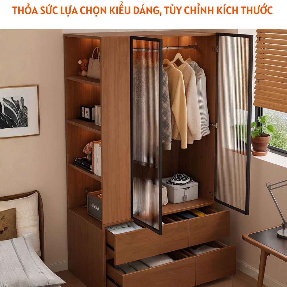 Tủ quần áo nhỏ gọn kết hợp kệ trang trí cho căn phòng nhỏ hiện đại - HH424 - Ảnh 3