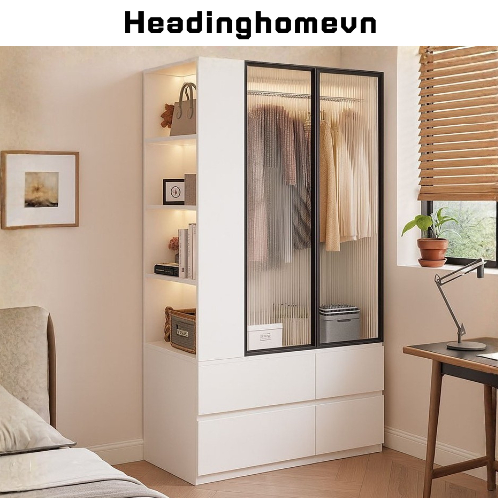 Tủ quần áo nhỏ gọn kết hợp kệ trang trí cho căn phòng nhỏ hiện đại - HH424