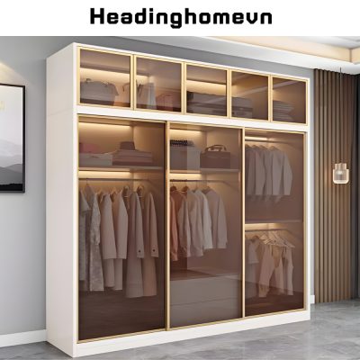 Mẫu tủ áo cánh kính cường lực khung nhôm cửa lùa đẹp cao cấp - HH421